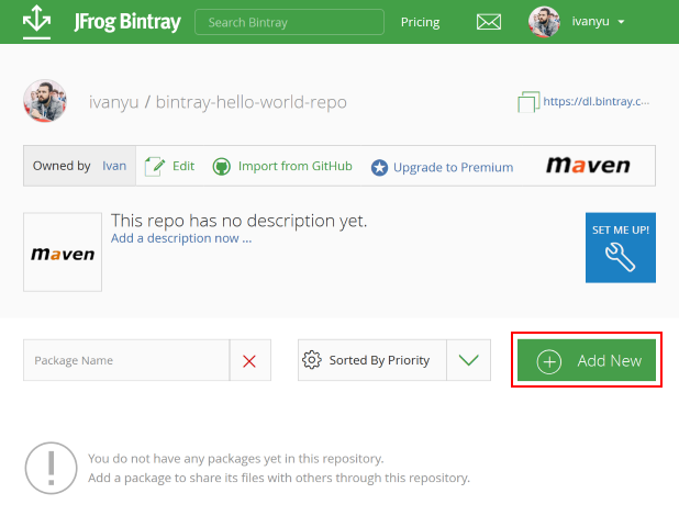 Bintray - Add Package